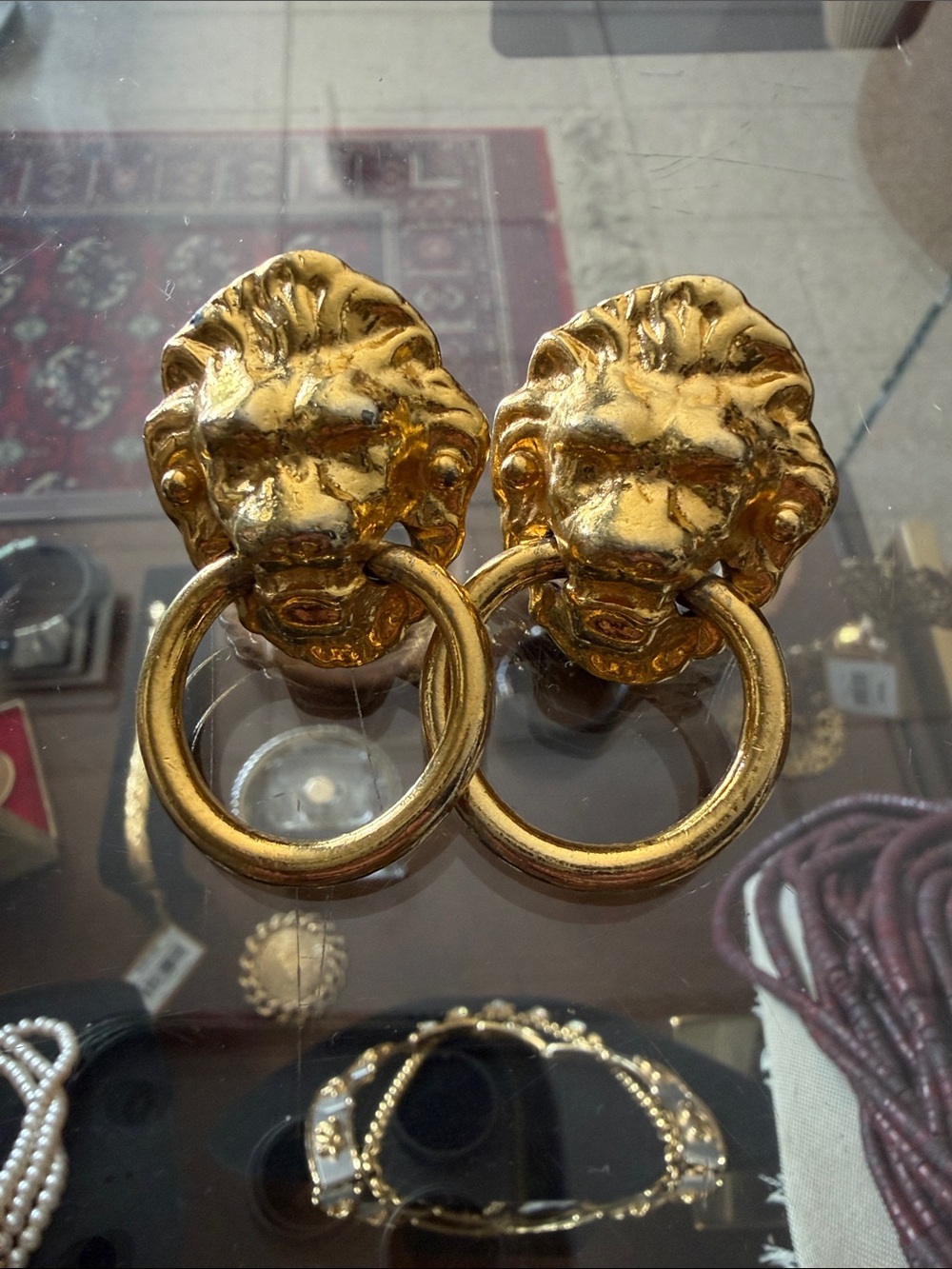 Vintage Kenneth Lane Gold Lion Head Door Knocker Clip-On Earrings